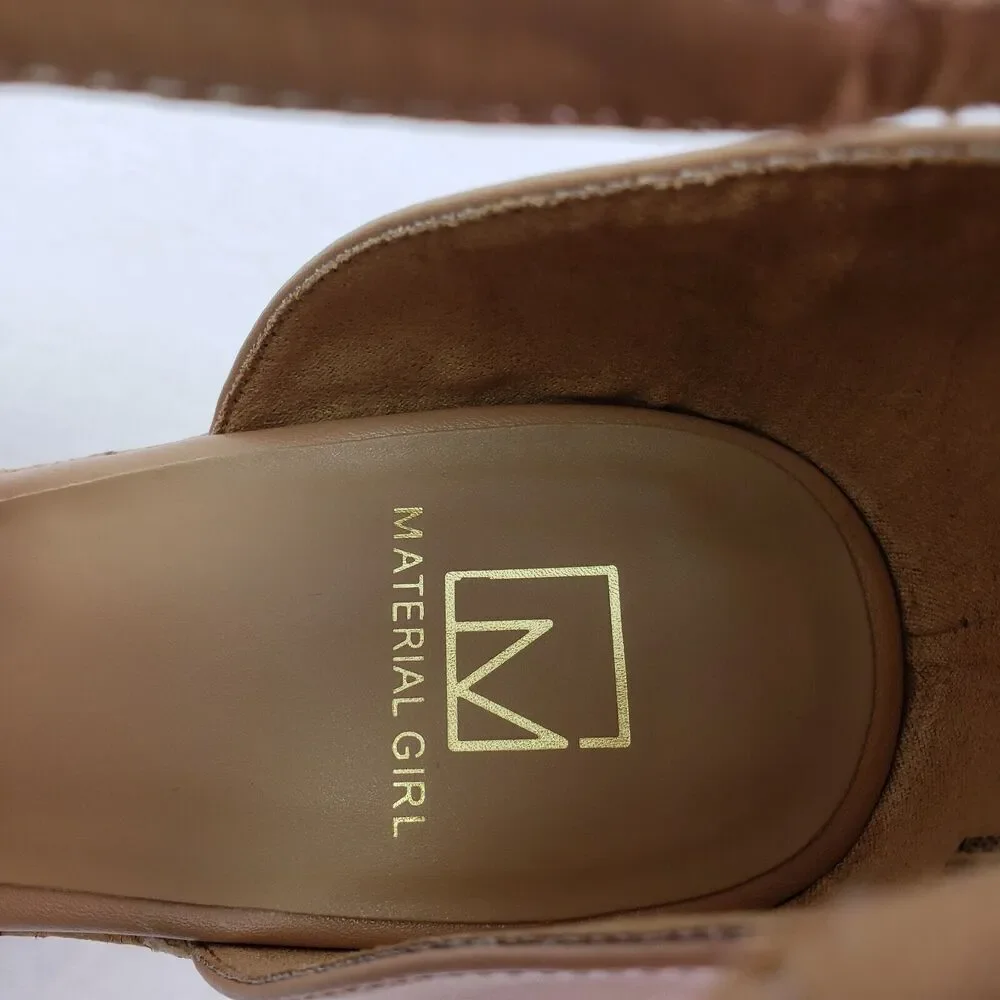 Material Girl Bretta Womens Size 9.5 Nude Bling Open Toe Cork Wedge Sandal Shoes